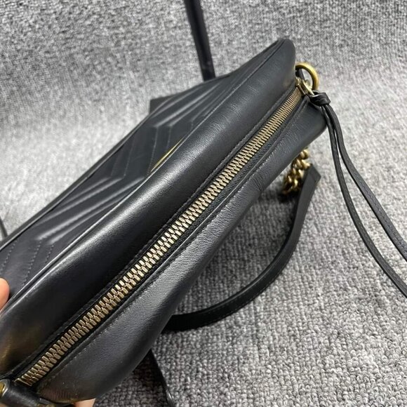 100% Authentic GUCCI Marmont Black Leather Small Shoulder Bag - Picture 3 of 16